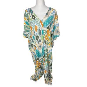 Zara Women Dress Size M/L Kaftan Cat Eye Print Multicolor Metallic Bloggers Fav